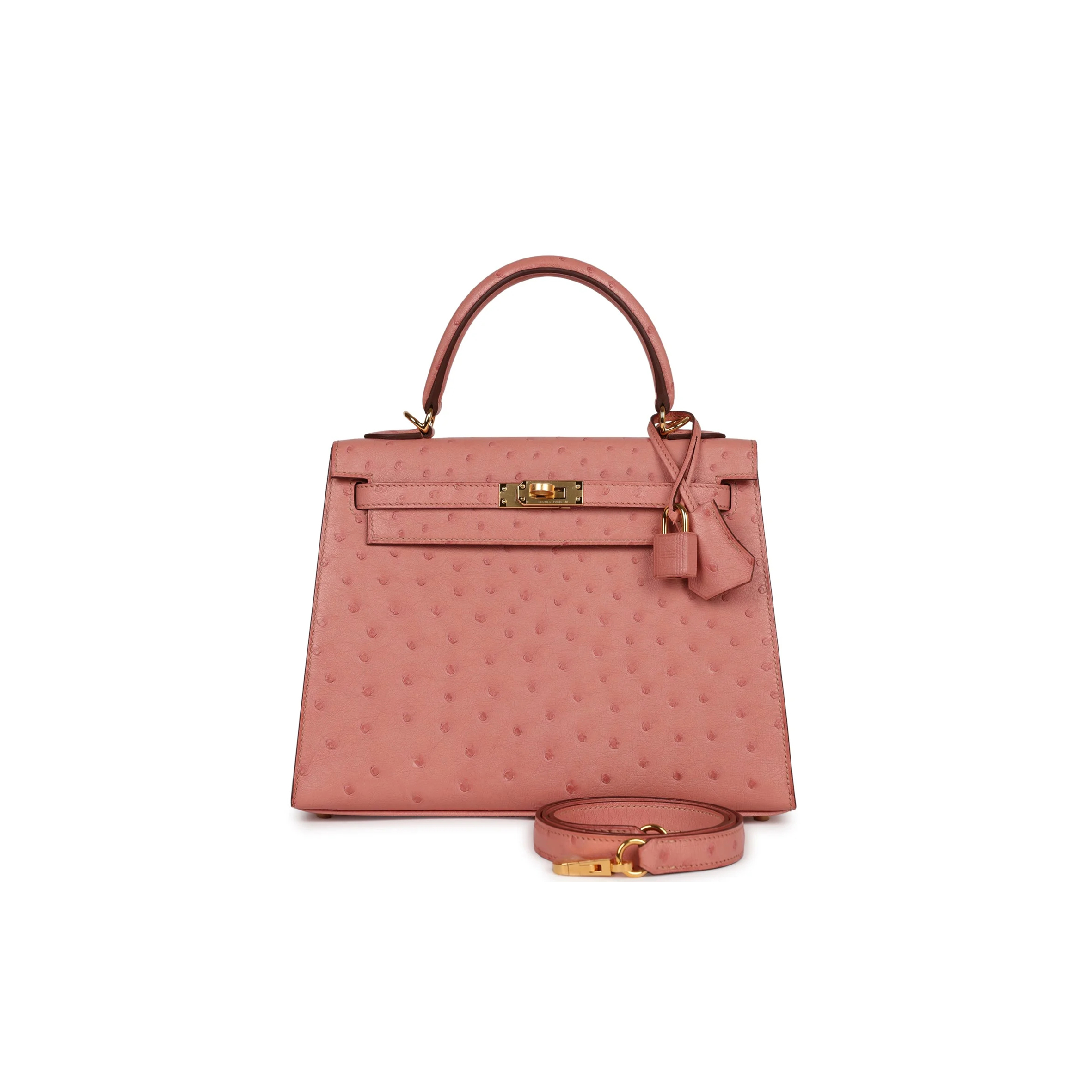 HERMÈS MASTER KELLY 28 CERAMIC POWDER OSTRICH GOLD HARDWARE (28*22*10cm) 